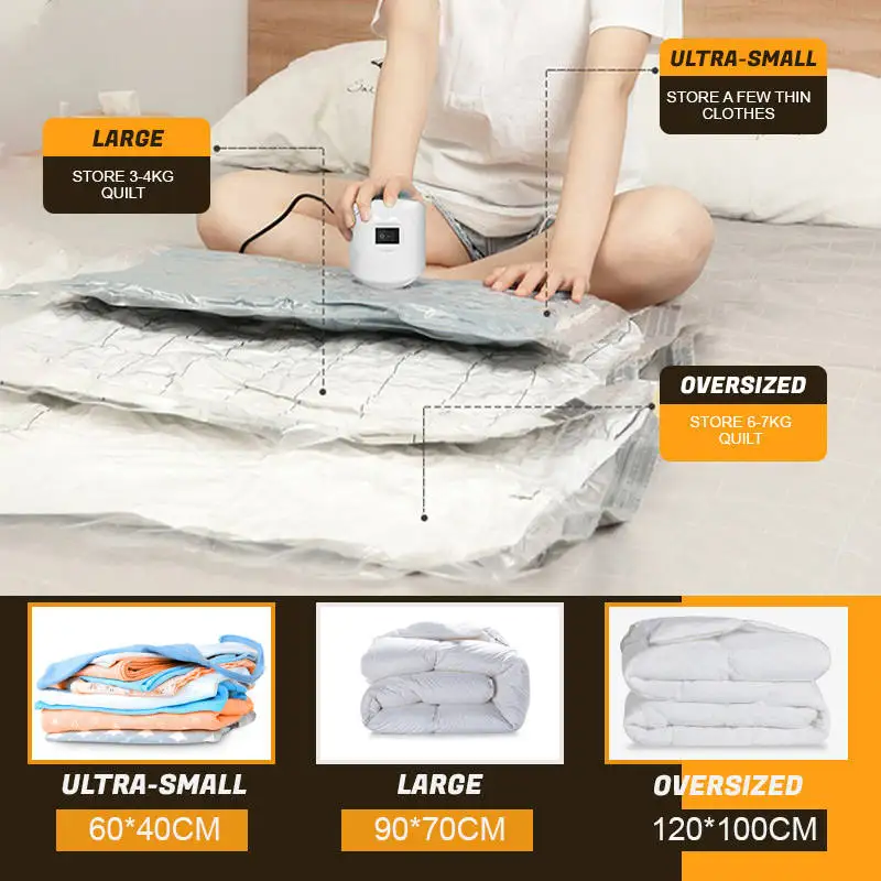 Vacuum Storage Bags With Valve Transparent Folding Compressed Space Saving Travel Seal Packet Organizers For Towel Cloth Blanket