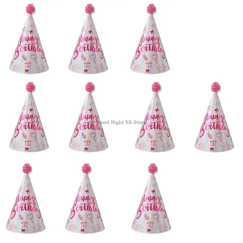 10xReusable Paper Cone Party Hat With Glittering Design For Most Ages