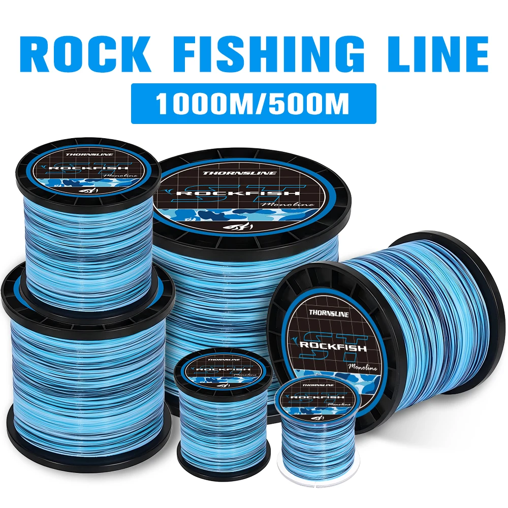 pesca carretilha de pesca molinete de pesca linha multifilamento linha Linha de Pesca Thornsline Camo Blue Rock 1000m Nylon Monofilamento Resistente à Abrasão Alta Resistência para Pesca Marítima e Jigging de Costa