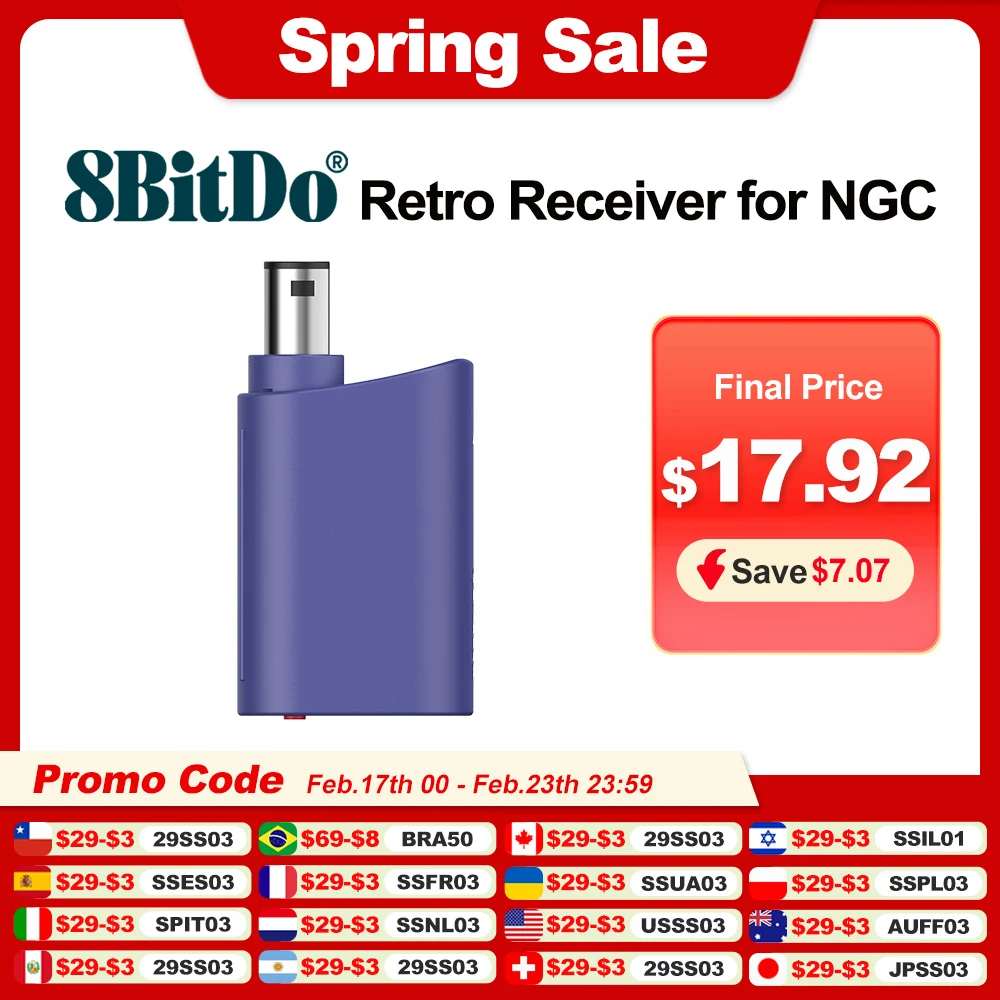 Odbiornik Bluetooth 8Bitdo NGC Retro dla NGC, Wii, Windows 10 11, obsługa Xbox PS4 PS5 Switch Pro i prawie wszystkich kontrolerów 8Btido