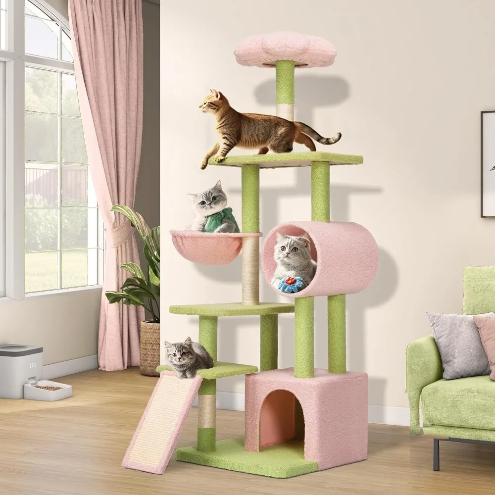 

YITAHOME Tall Flower Cat Tree Tower with Detachable Perch, 65in Cute Cat Climbing Tower for Indoor Cats with Cat Condo, Basket,