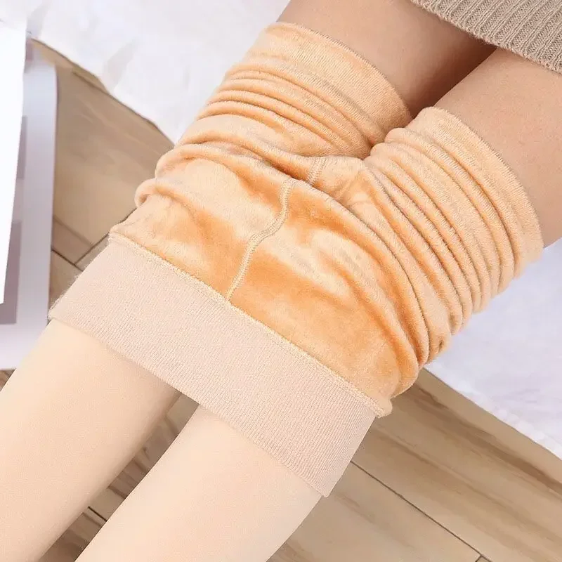 Winter Women Tights Bare Legs High Waist Skin Thickness 500g Fleece Leggings Pantyhose Autumn Female Flesh-colored Warm Pants