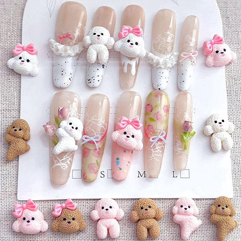 20PCS 3D Acrylic Bow Dog Nail Art Charms Kawaii Cartoon Puppy Accessories For Nails Decoration Design Mancure Decor Supplies