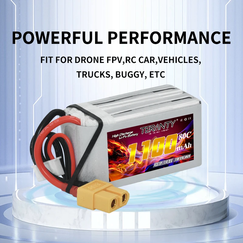 TERANTY 4S 1100mAh 80C/160C RC 헬리콥터 쿼드콥터 FPV 레이싱 드론 RC 부품용 Lipo 배터리 14.8V 충전식 배터리 썸네일 2