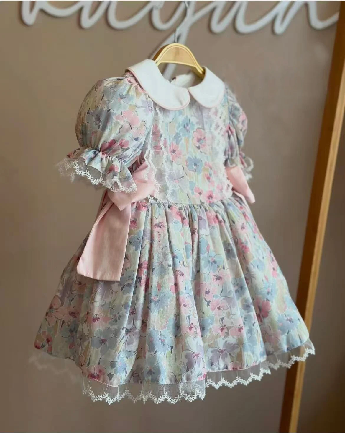 0-12Y Baby Girl Summer Blue Floral Vintage Dress for Birthday Photography Holiday Eid B241