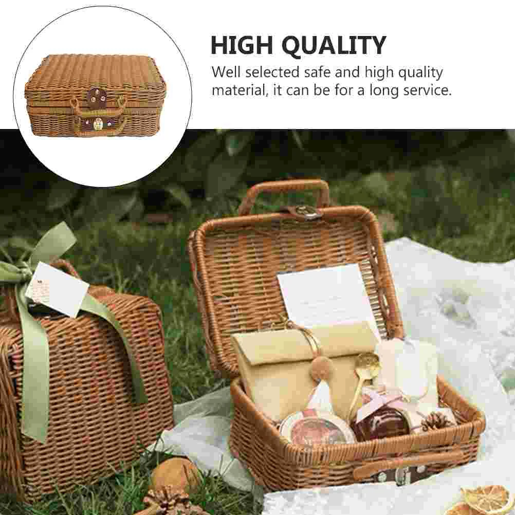 Outdoor Basket Vintage Picnic Portable Storage Box Natural Style Container Hand-held Holder Rattan Woven Case