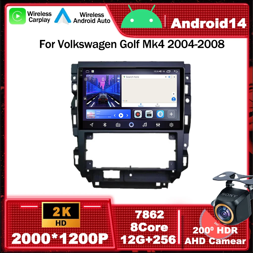 Android 14 Auto Radio Multimedia Video Speler Navigatie Gps Voor Volkswagen Golf Mk4 2004-2008 Wifi Auto Bt Led Screen Head Unit