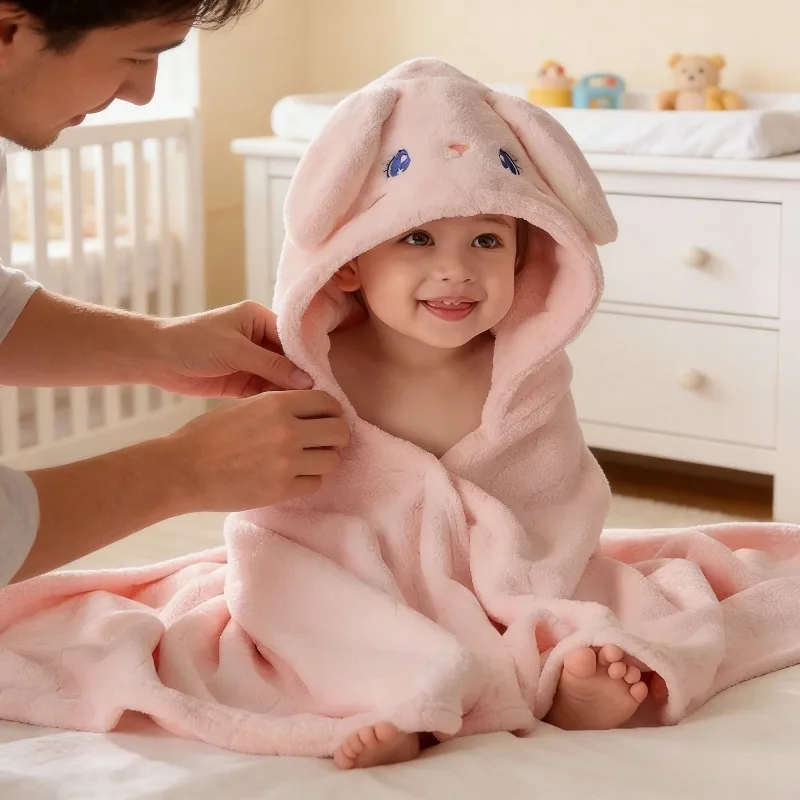 

Детское банное полотенце-пончо из кораллового флиса с капюшоном, быстросохнущее, впитывающее влагу, для малышей