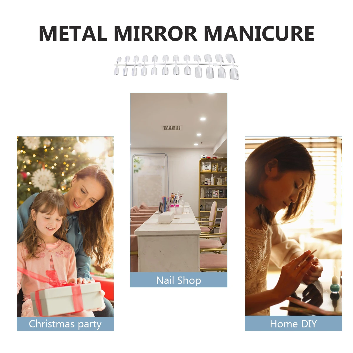 

24 pcs Metallic Mirror Nail Stickers Full Coverage Women Nail Decals Party Holiday Bright Design Easy Apply Creative Fashion