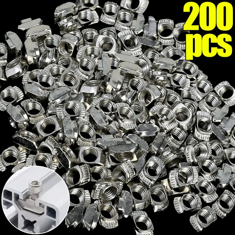 50-200PCS European Standard M5 T-shaped Hammer Head Drop In Nuts Assortment Kits Carbon Steel Fasteners Connector Hardware Tools