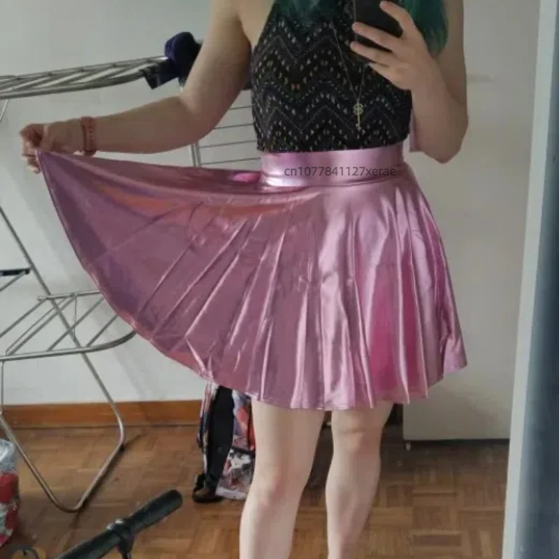 Женская юбка для джазовых танцев, большие размеры, плиссированная эластичная полуюбка из искусственной кожи яркого цвета, универсальный костюм для сценических танцев, группового выступления