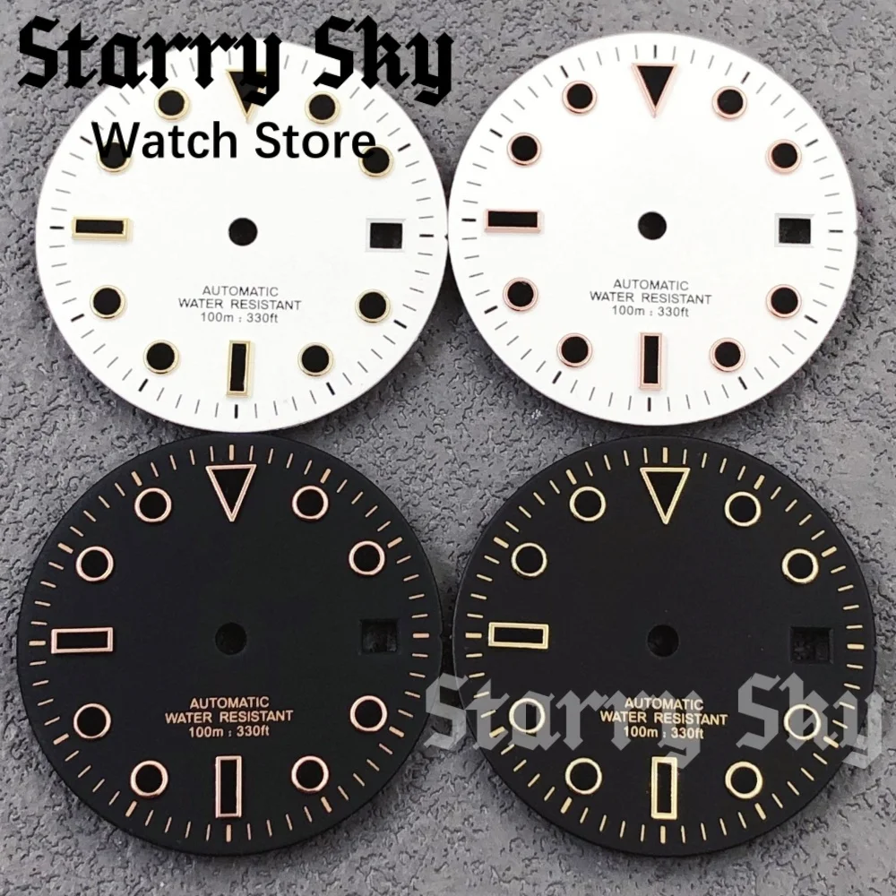 

Звездное небо, 29 мм, золото/розовое золото, черный/белый стерильный циферблат для часов со светящимся покрытием, подходит для часов NH35/PT5000, аксессуары для часов с механизмом