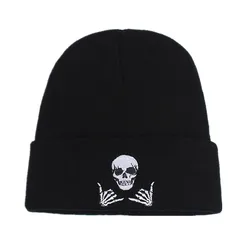 Gorro de punto sólido para hombre y mujer, gorro cálido de acrílico con Calavera, skullies de esquí, Unisex