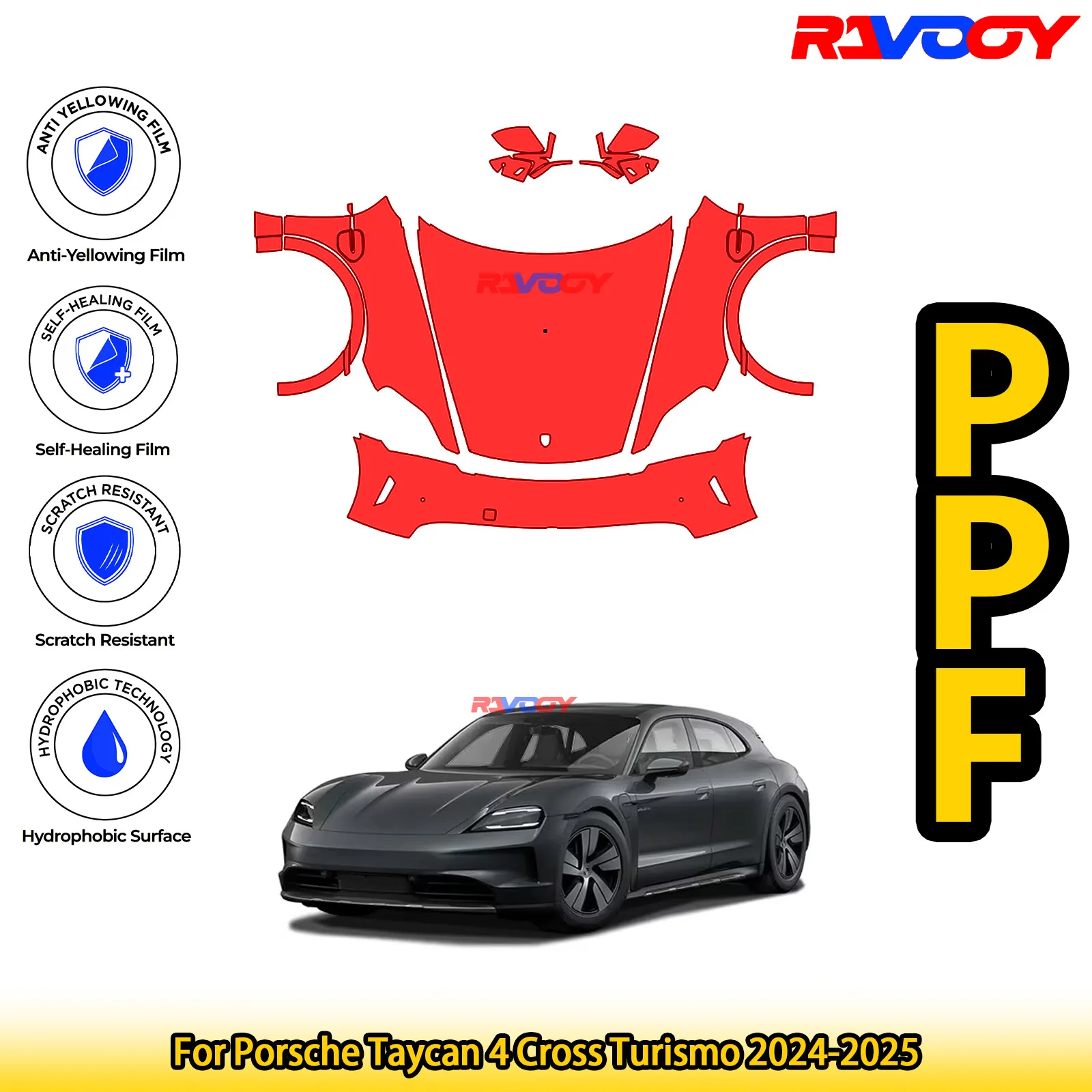 

Для Porsche Taycan 4 Cross Turismo 2024-2025 глянцевая матовая черная предварительно вырезанная передняя PPF комплект защитная пленка для краски