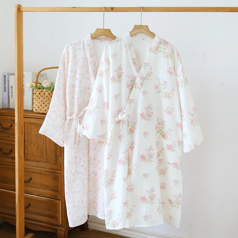 

Весенне-летний женский японский халат-кимоно с принтом, хлопковый халат в стиле ретро, тонкий элегантный халат, паровое платье, халат