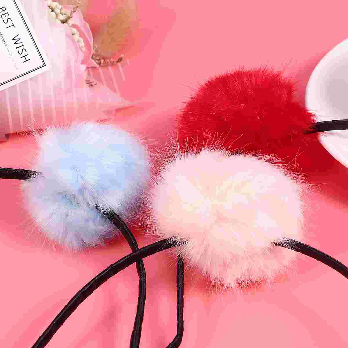 FRCOLOR 3pcs Fuzzy Ball Cat Ear Headband Lovely Headband Headwear Accessory for Kids Children (Sky Blue Pink and Red)