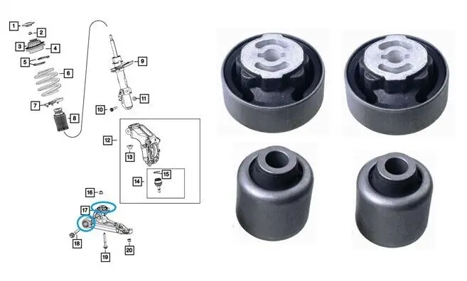 FRONT LOWER CONTROL ARM BUSHING SET Fit for 2014-2018 JEEP CHEROKEE 4 BUSHINGS 53338846 53338845 68223716AB