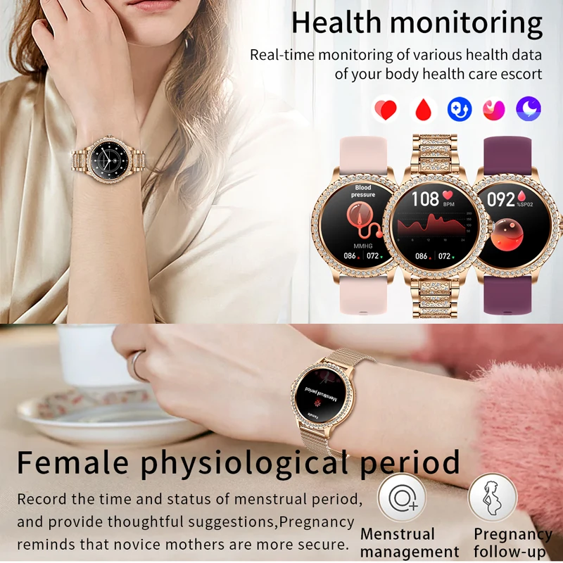 2024New Fashion Women Smart Watch 360*360 HD Screen Sports Bracelet Custom Dial Heart Rate Voice Call Smartwatch For Android IOS