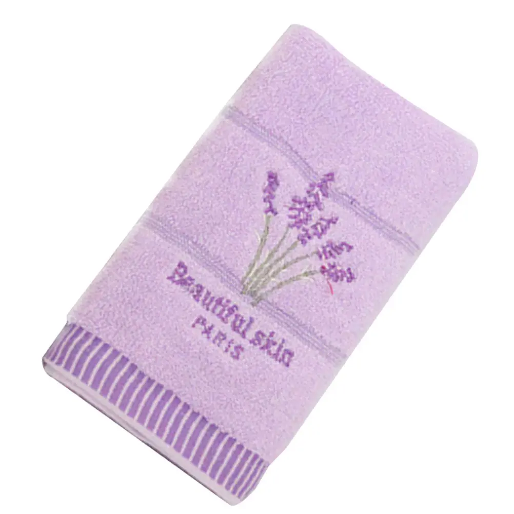 Lavender Embroidery Cotton Bath Towel Ultra Soft Thick Highly Absorbent Machine Washable for Barber Shops Hotels Family Bathroom