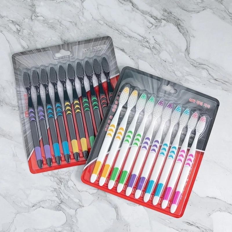 

10 шт., упакованная мягкая щетина, бамбуковый уголь, черные волосы, ультратонкая косметическая зубная щетка, костюм для пары, инструменты для чистки полости рта