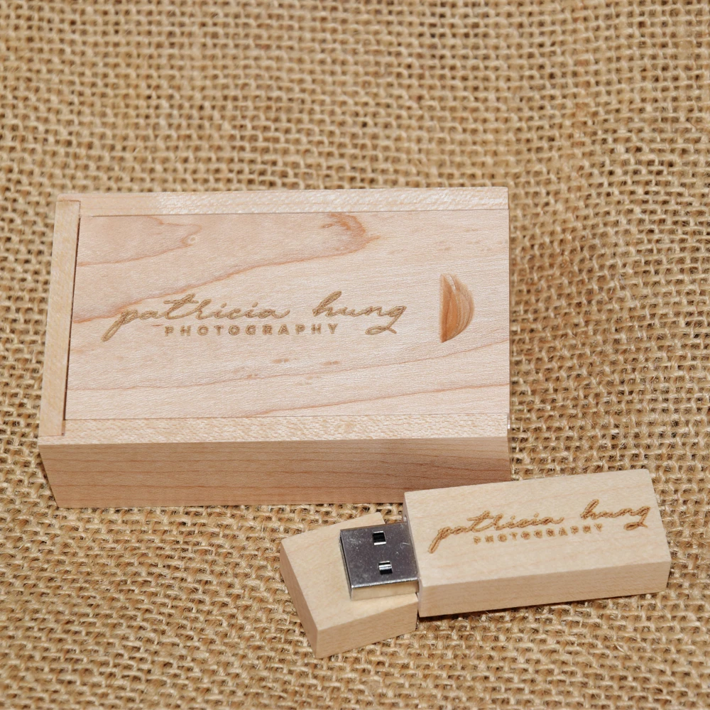 Free Custo Logo Wooden Box USB Flash Drive 128GB Personal Logo Wedding Gift Memory Stick 64GB Wood Pendrive 32GB U disk