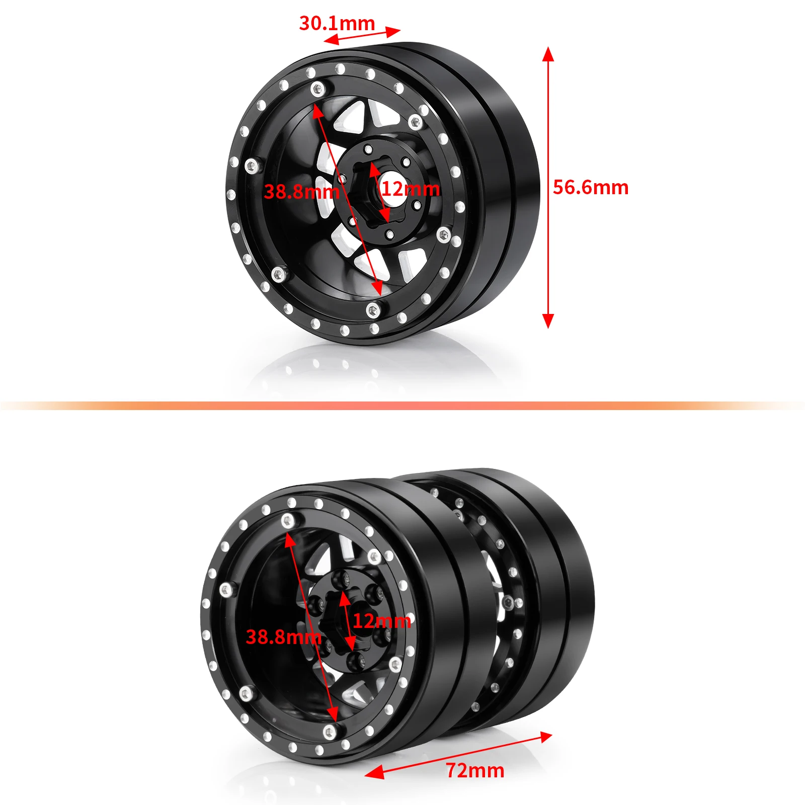 AXSPEED 2Pcs 1.9" Beadlock Wheels Rim Double Hubs for Axial SCX10 TRX4 TRX6 D90 Tamiya 1/10 RC Crawler Car Upgrade Parts