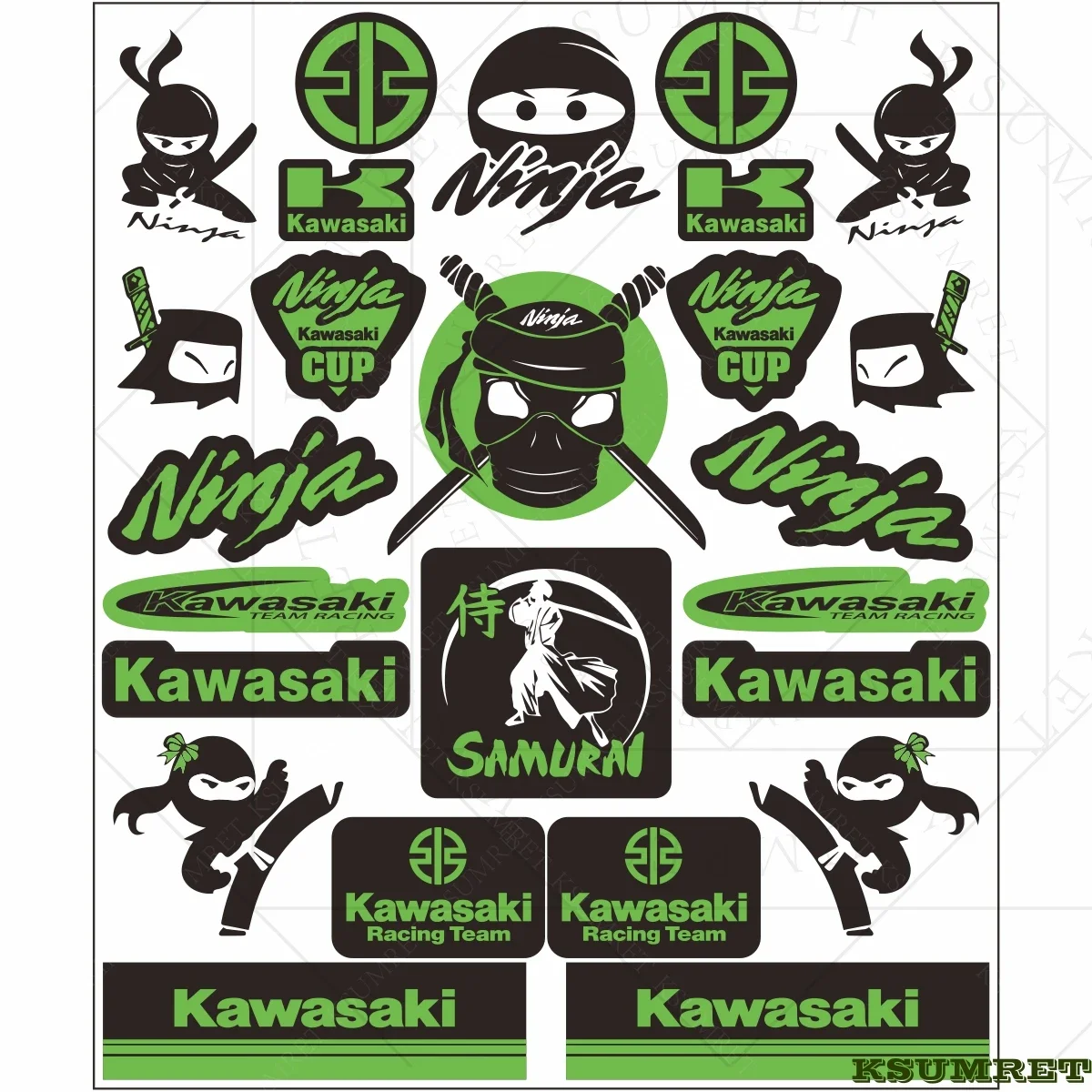 For Kawasaki Motorcycle Decoration Stickers Reflective Waterproof Helmet Racing Decals Ninja Accessories Sponsor Stickers