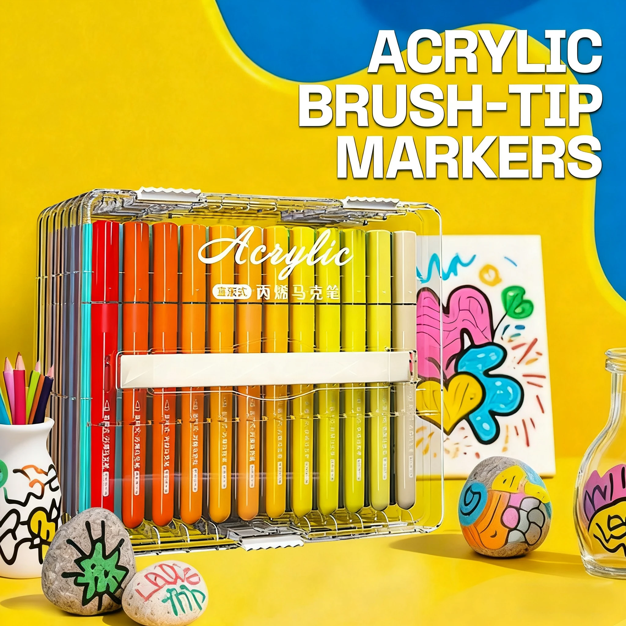 

24/48/36/72color Acrylic Paint Markers Brush Soft Tip Direct Ink Waterproof Flexible Art Pens for Stone Ceramic Wood Fabric DIY
