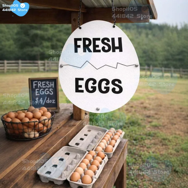 

2026 Farm Fresh Eggs Metal Sign, Double Layer Hanging Egg Sign for Farm Stand, Rustic Outdoor Egg Display Sign