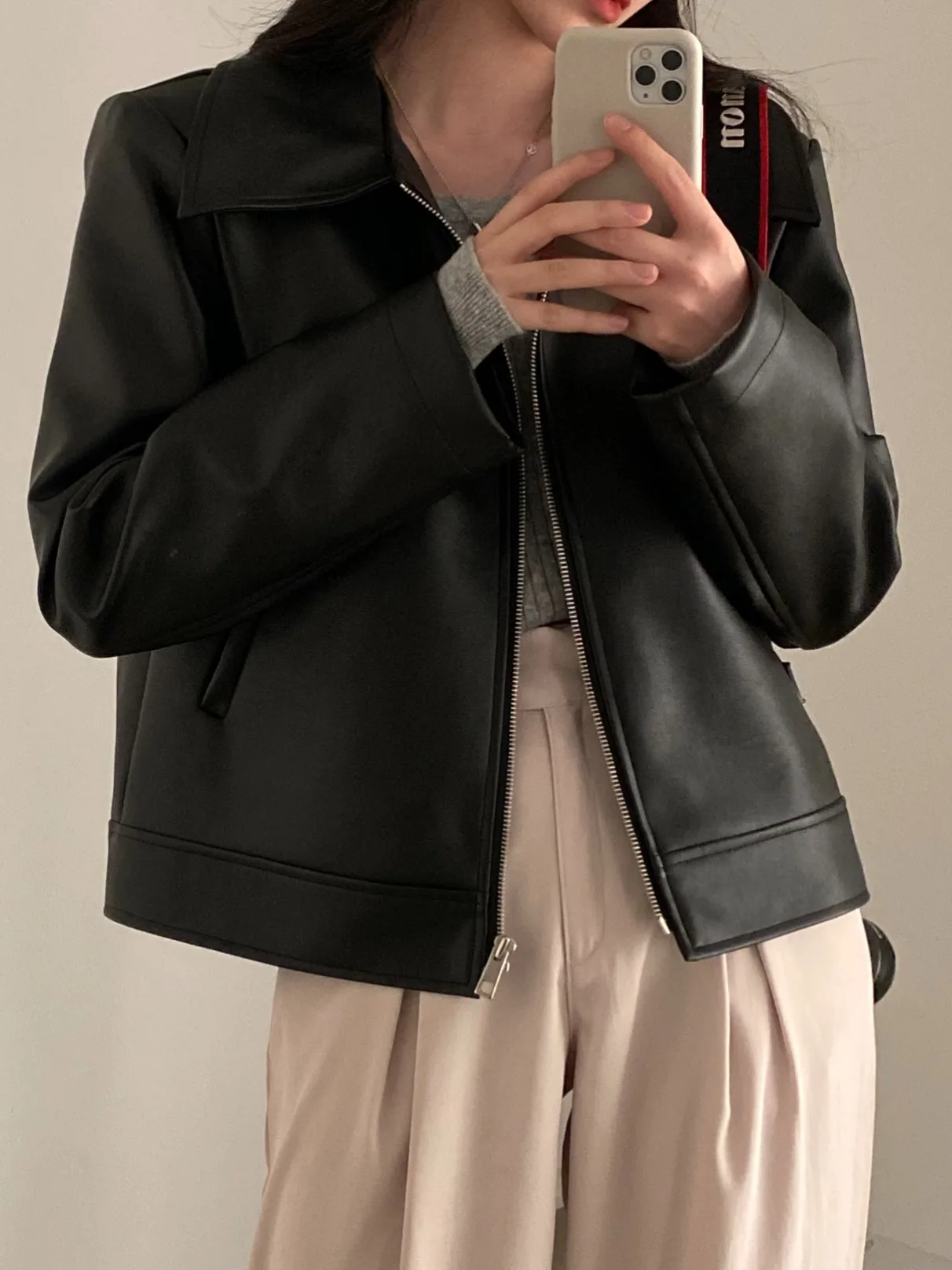 Sli Retro Biker ort PU Leather Jaet เสื้อคลุมคอปกซิปทรงหลวมสำหรับผู้หญิงลำลองการเดินทางฤดูใบไม้ร่วงแฟชั่น