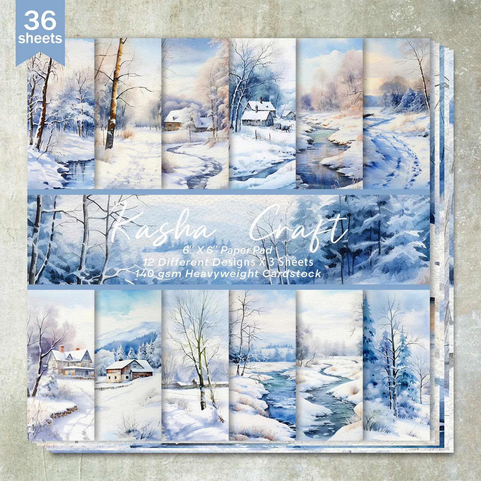 36 Sheets 6inch (Christmas Blue Snow Scene) Clipping Thin Paper For Bullet Diary, Junk Magazine, Greeting Card Background