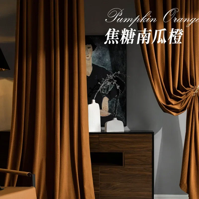 Light Luxury American Wheat Golden Velvet Curtains Custom-made Thick Blackout Curtains for Living Dining Room Bedroom