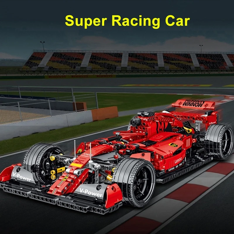 Décoration de bureau 3D créative, 1200 pièces, ensemble de blocs de construction de voiture de course, modèle classique rouge, idée cadeau de noël pour adultes et enfants
