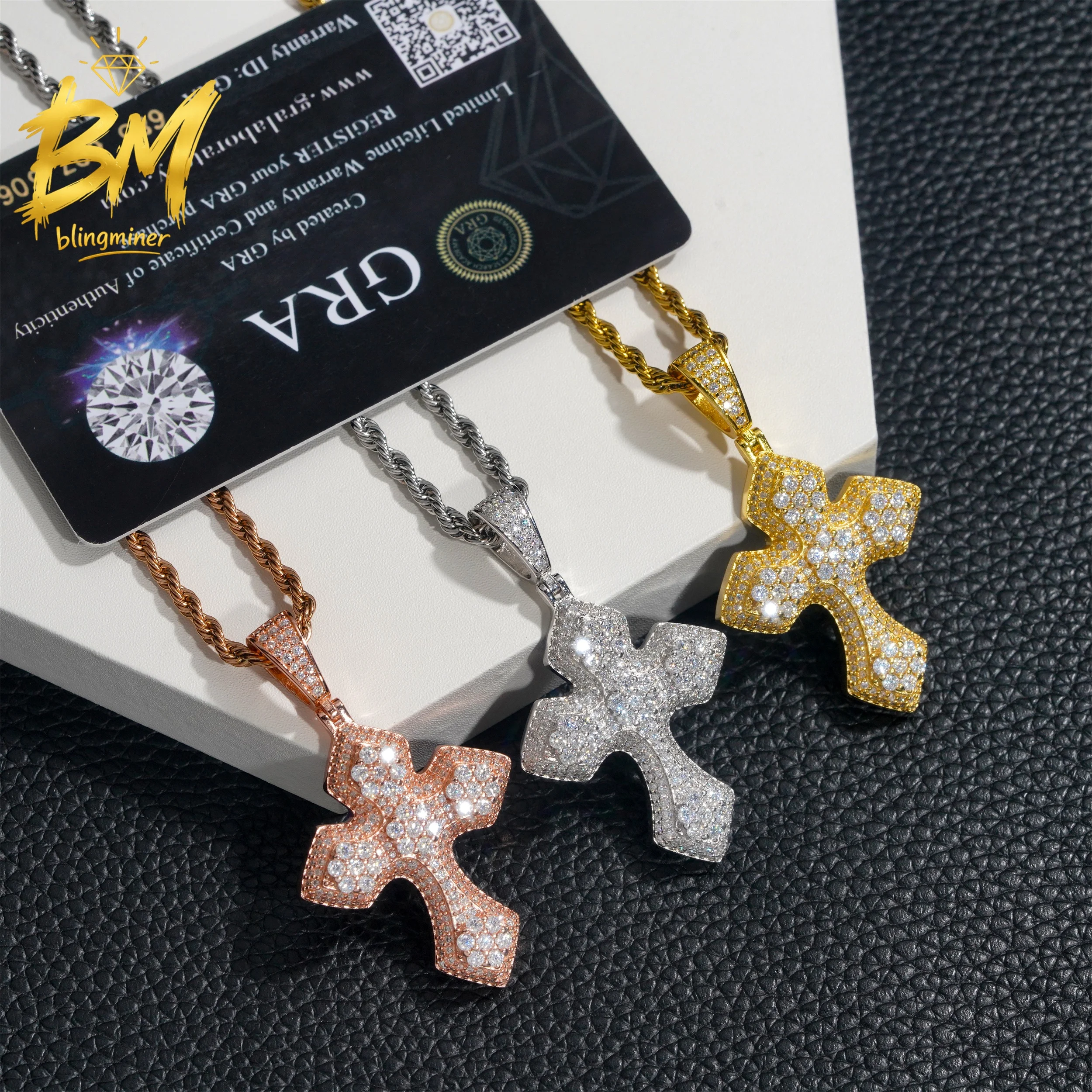 Кулон Blingminer Hip Hop Cross VVS из муассанита для мужчин и женщин, серебро S925, ювелирные изделия, проходят проверку на подлинность бриллиантов, сертификат GRA.