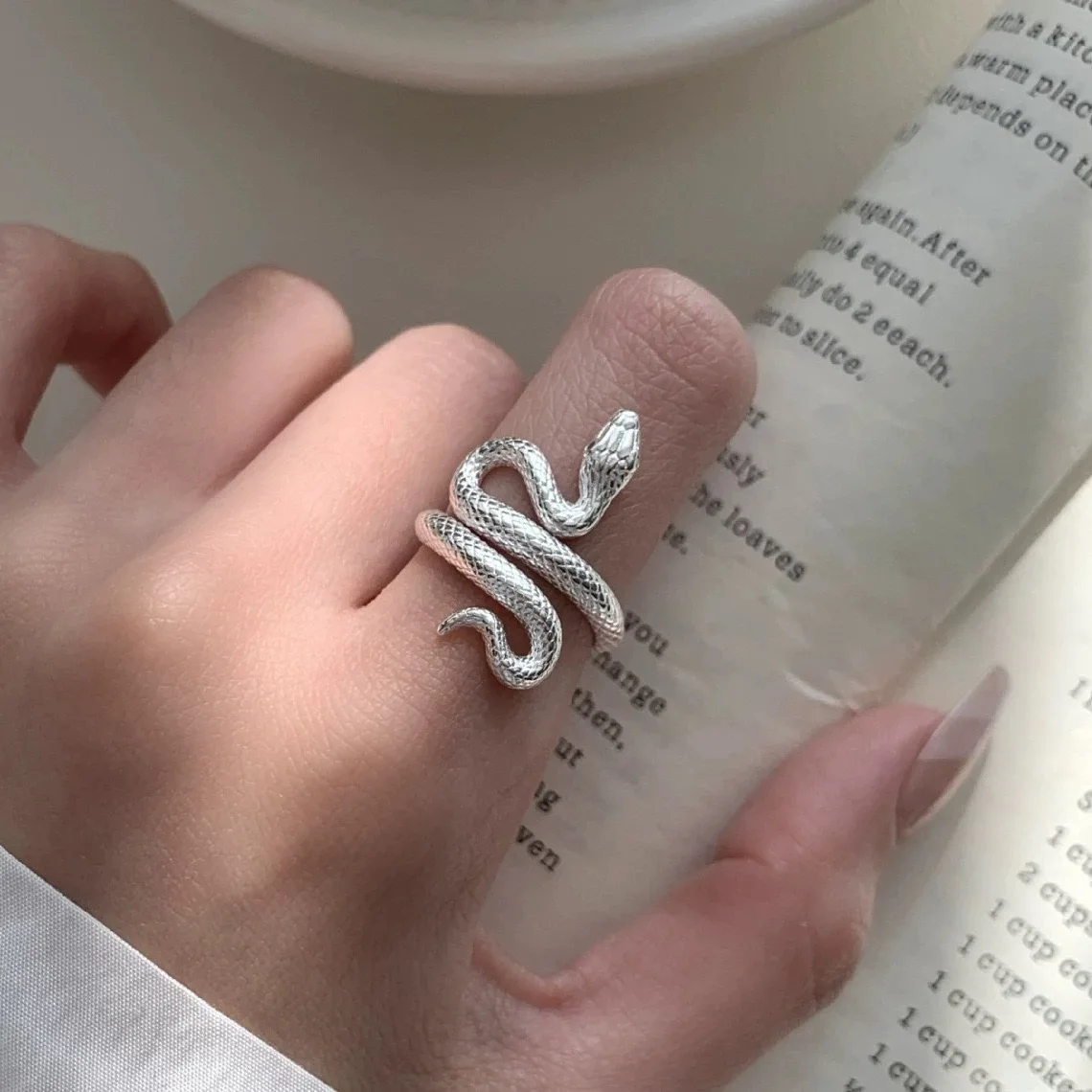 خواتم من الفضة الإسترليني عيار 925 للنساء، خاتم عتيق مصنوع يدويًا قابل للتعديل على شكل ثعبان، هدية بيجو للسيدات