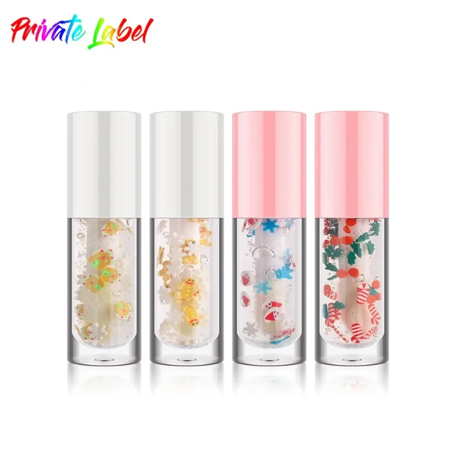 Custom 4colors Big Brush Head Lip Oil Clear Moisturizing Long Lasting Nourish Portable Easy To Use Thick Pole Christmas Lip Oil