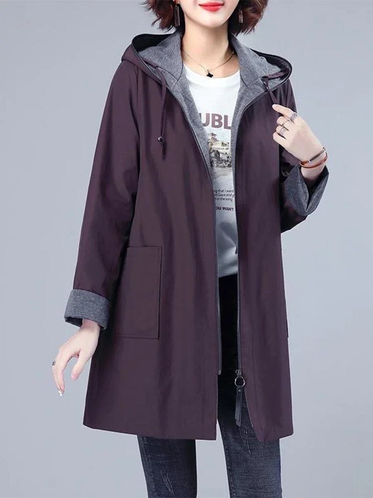 Hooded Loose Korea Gabardina Mid Length Big Size 7xl Trench Coats Casual Windbreaker Cargo Jackets New Women Fashion Abrigos