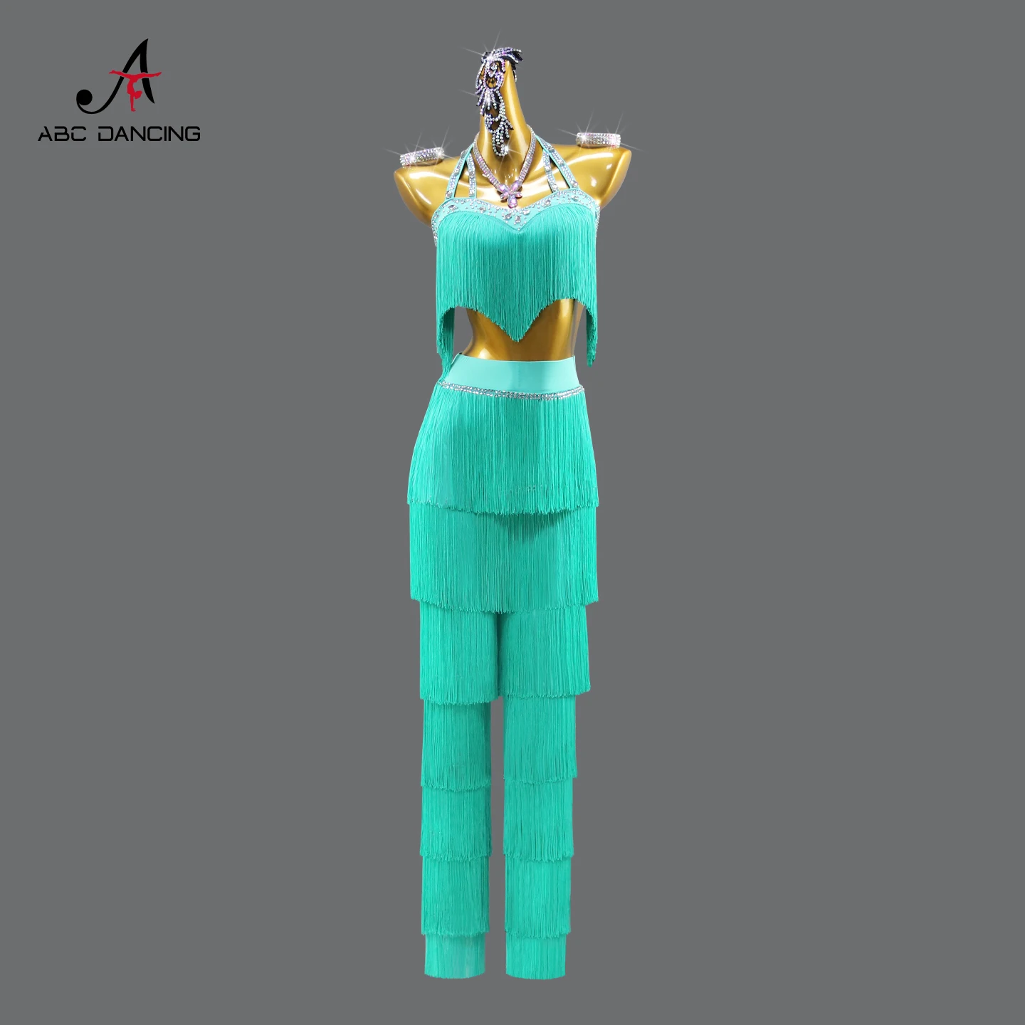 Womens Carnival Costumes Latin Dance Dress Performance Stage Competition Line Clothing Girls Pants Evening Practice Fringed Suit