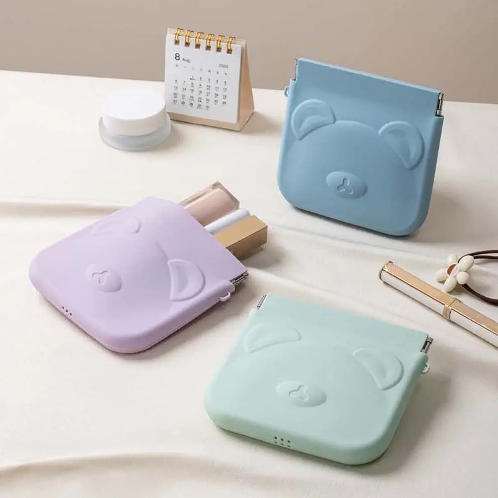Solid Color Silicone Bear Coin Purse Cartoon Animal Waterproof Mini Square Makeup Bag Large Capacity Storage Bag