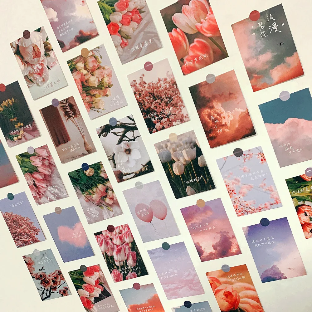 On Sale! 30 Sheets/Lot New Postcards Set Flowers, Sunset Glow, Mountains And Rivers, Starry Sky Theme Decoration Gift Wish Card