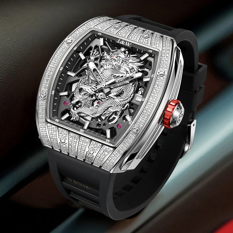 I&W メンズ自動腕時計高級 47*53 ミリメートルトノー機械式腕時計ドラゴンダイヤル 50 メートル防水発光ジルコンベゼル