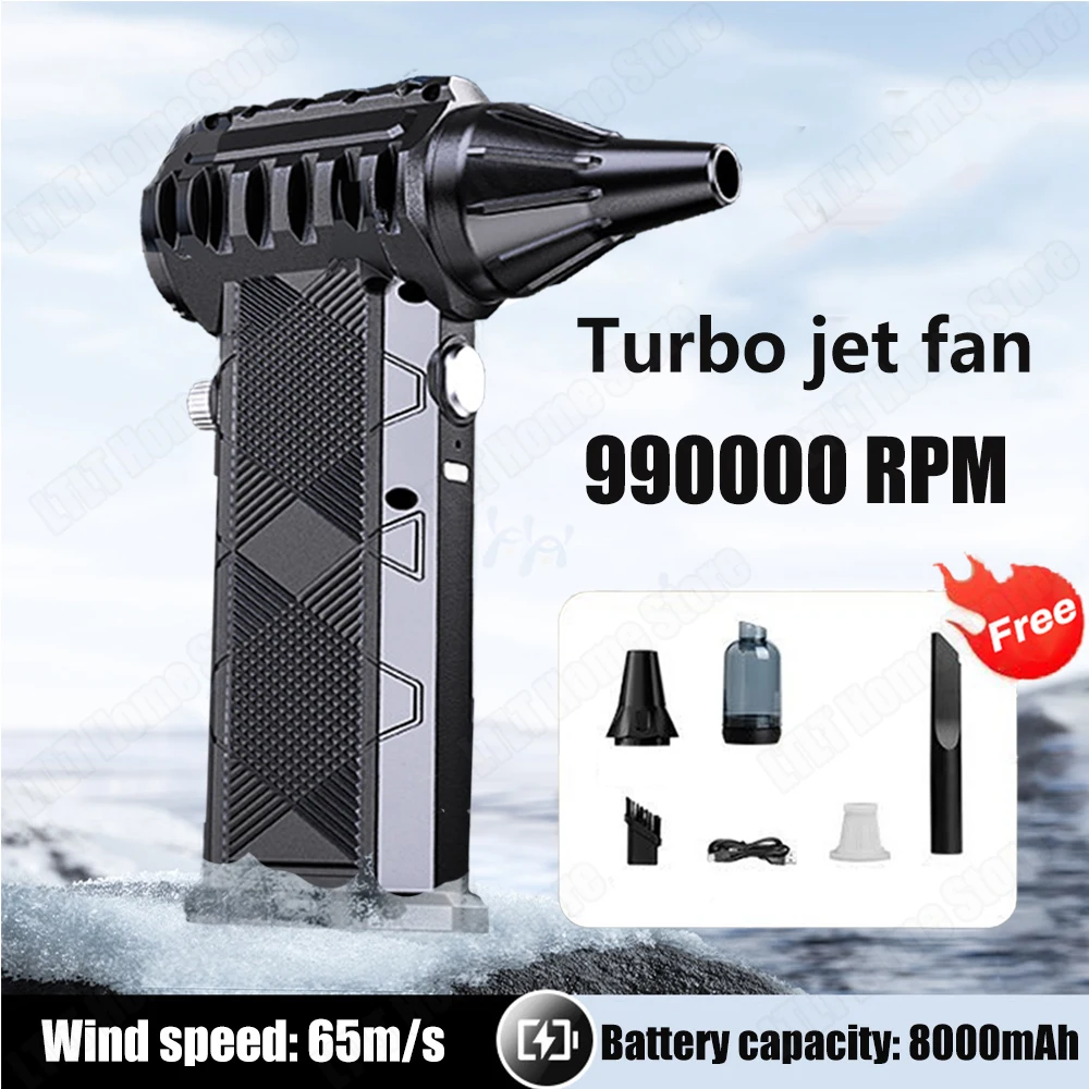 

Turbo Jet Fan 990000RPM Adjustable Electric Dust Blower High Speed Brushless Motor 65m/s Wind Type-C Charging Car Fan