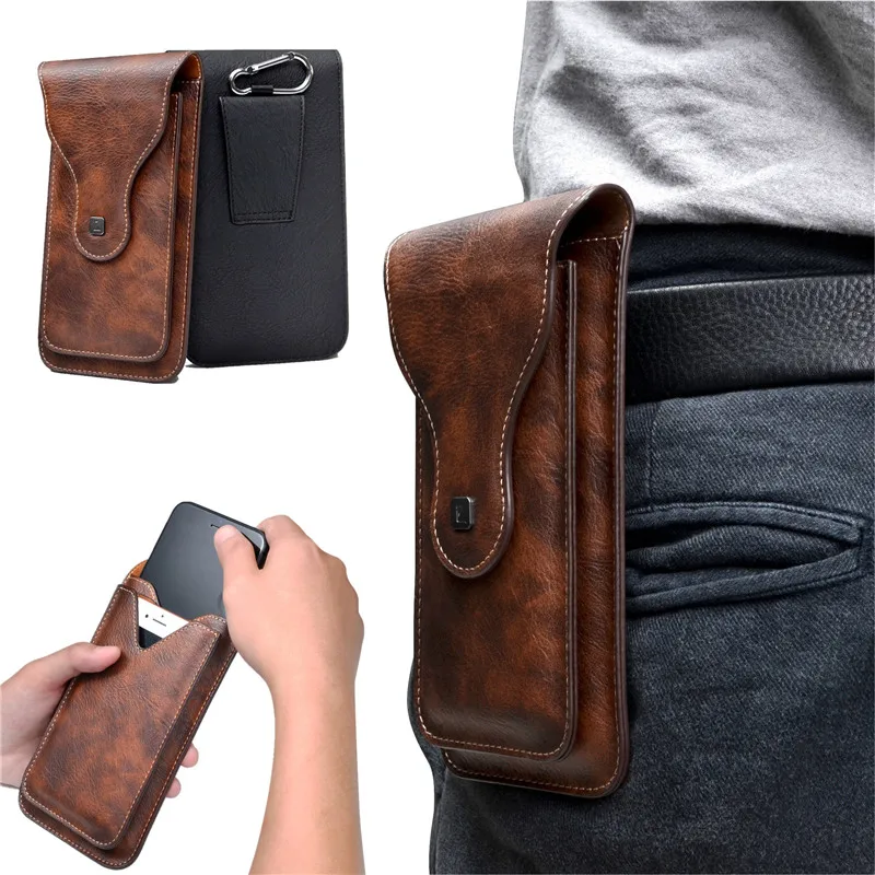 Leather Waist Bag Cellphone Loop Holster Mens Belt Bag Phone Pouch Wallet Phone Case for iPhone Xiaomi Samsung Huawei General