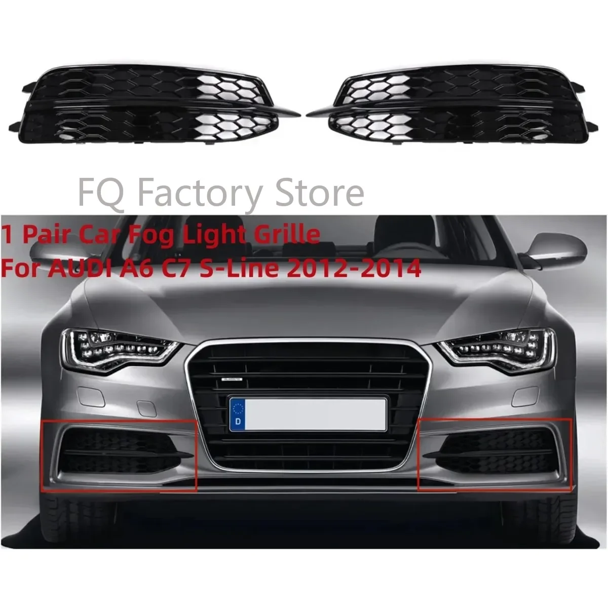 

Передний нижний бампер автомобиля, решетка противотуманной фары для AUDI S6 A6 C7 S-Line 2012 2013 2014, глянцевая черная сотовая решетка противотуманных фар, чехлы