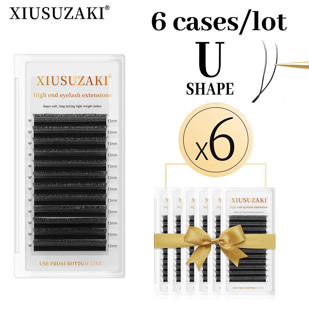 XIUSUZAKI 6 Trays/lot U Shape YY Eyelashes Extensions Double Tips 2D YY Premade Volume Fans Lashes Individual False Eyelashes