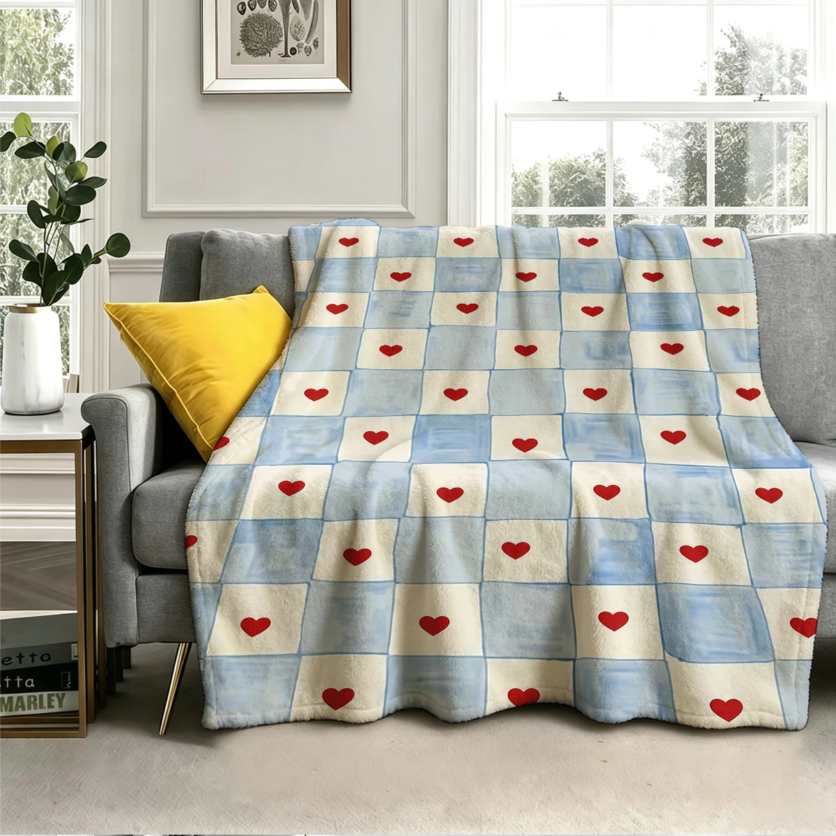 Sweet Hearts  Flannel Blanket Warm Soft Halloween Christmas Couch Warm Cozy Decorative Decor Gift for All Season