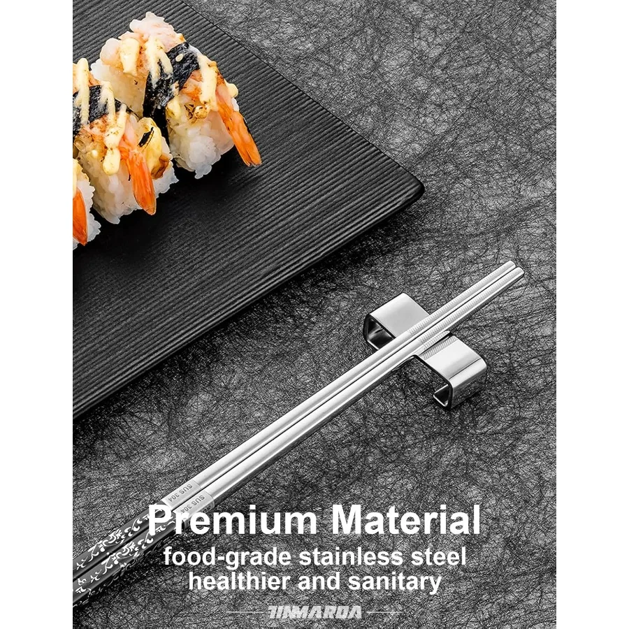 Essstäbchen aus Metall, wiederverwendbar, 3 Paar Essstäbchen, wiederverwendbar, spülmaschinenfest, titanbeschichtet, rutschfest, Edelstahl-Essstäbchen Prese