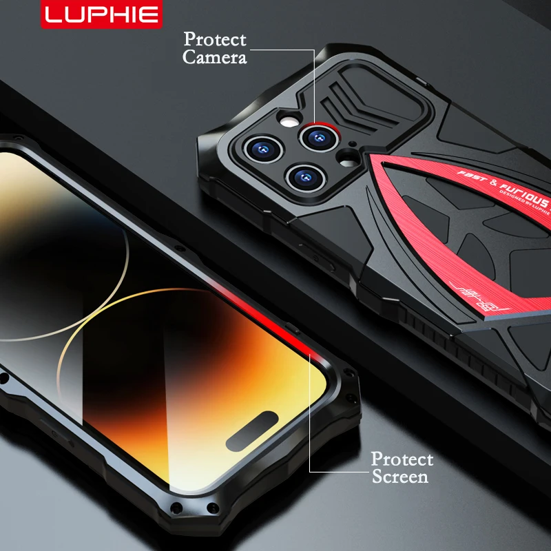 Luphie Metal Full Protect Armor Cover, Poly Case, Antichoc Fundas Bumper, iPhone 15 14 13 12 Pro Max 14 Plus 11 X XS MAX