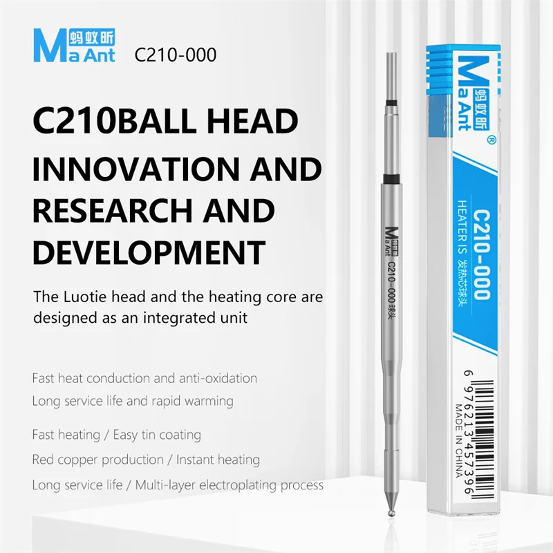 

MaAnt C210-000 Ball Head Universal Copper Heating Core For T210 Handle Soldering Station Welding Tip Tool Soldering Iron Tips