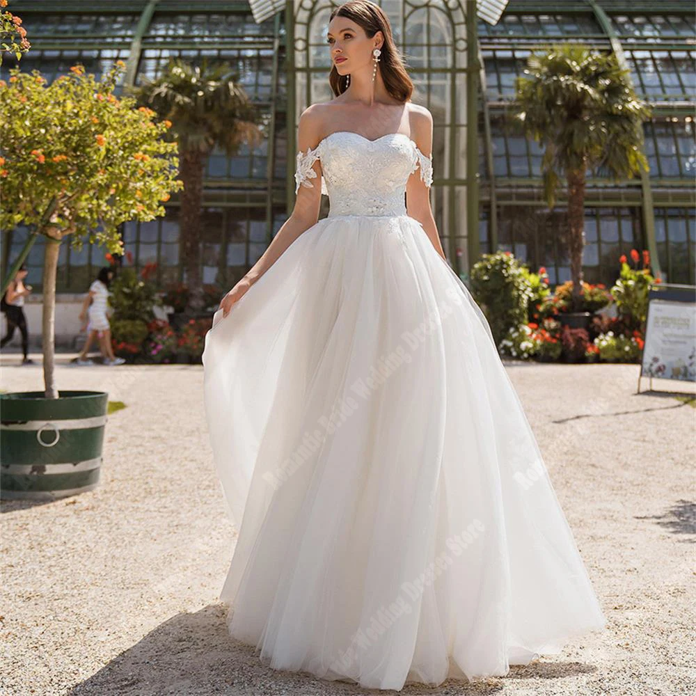 2025 Shining Tulle Women Wedding Dresses Off The Shoulder A-Line Bride Gowns Sweetheart Collar Fluffy Skirt Hem Robes Customized